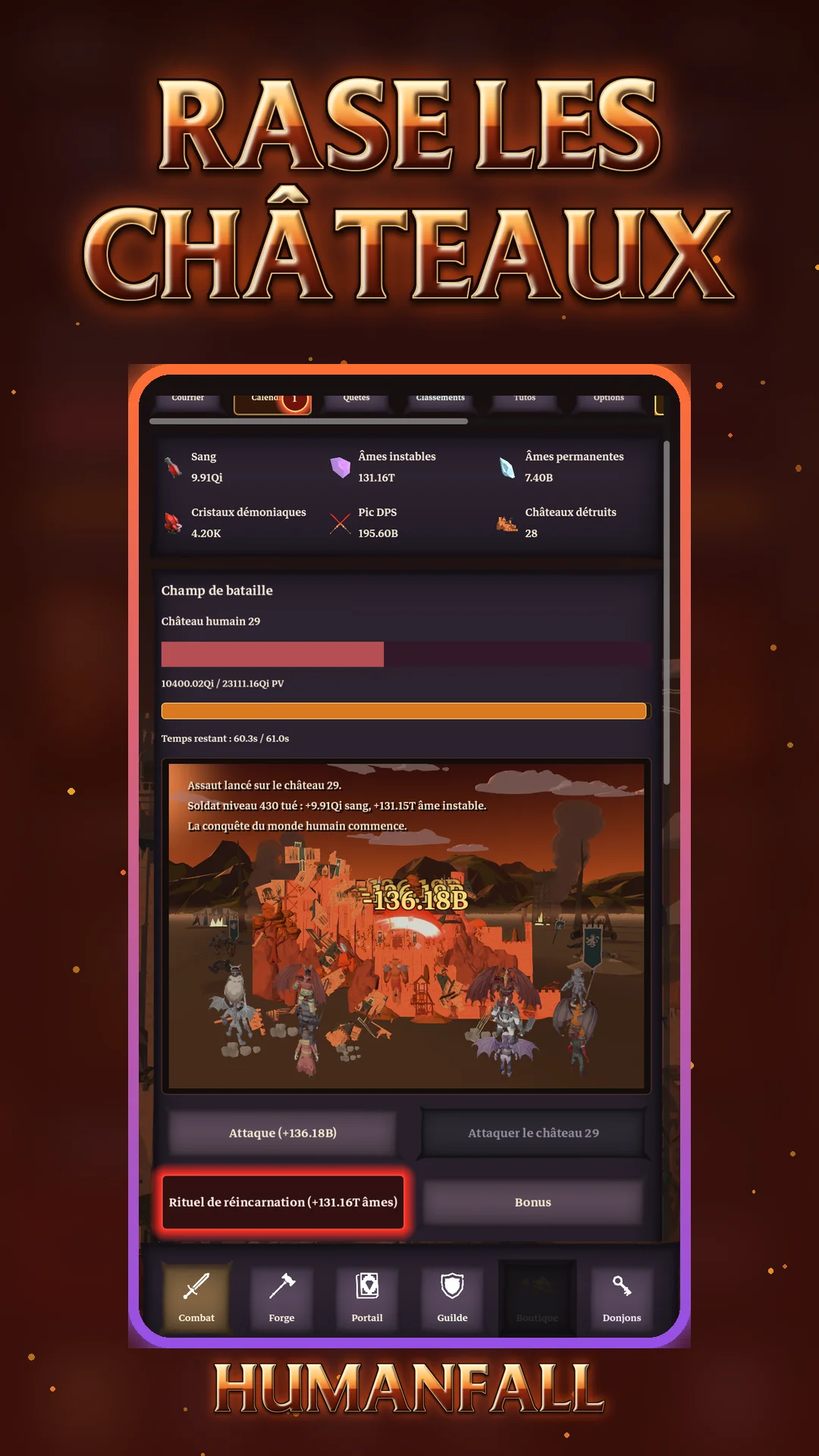 Infernal Idle: Humanfall : rasez les châteaux humains