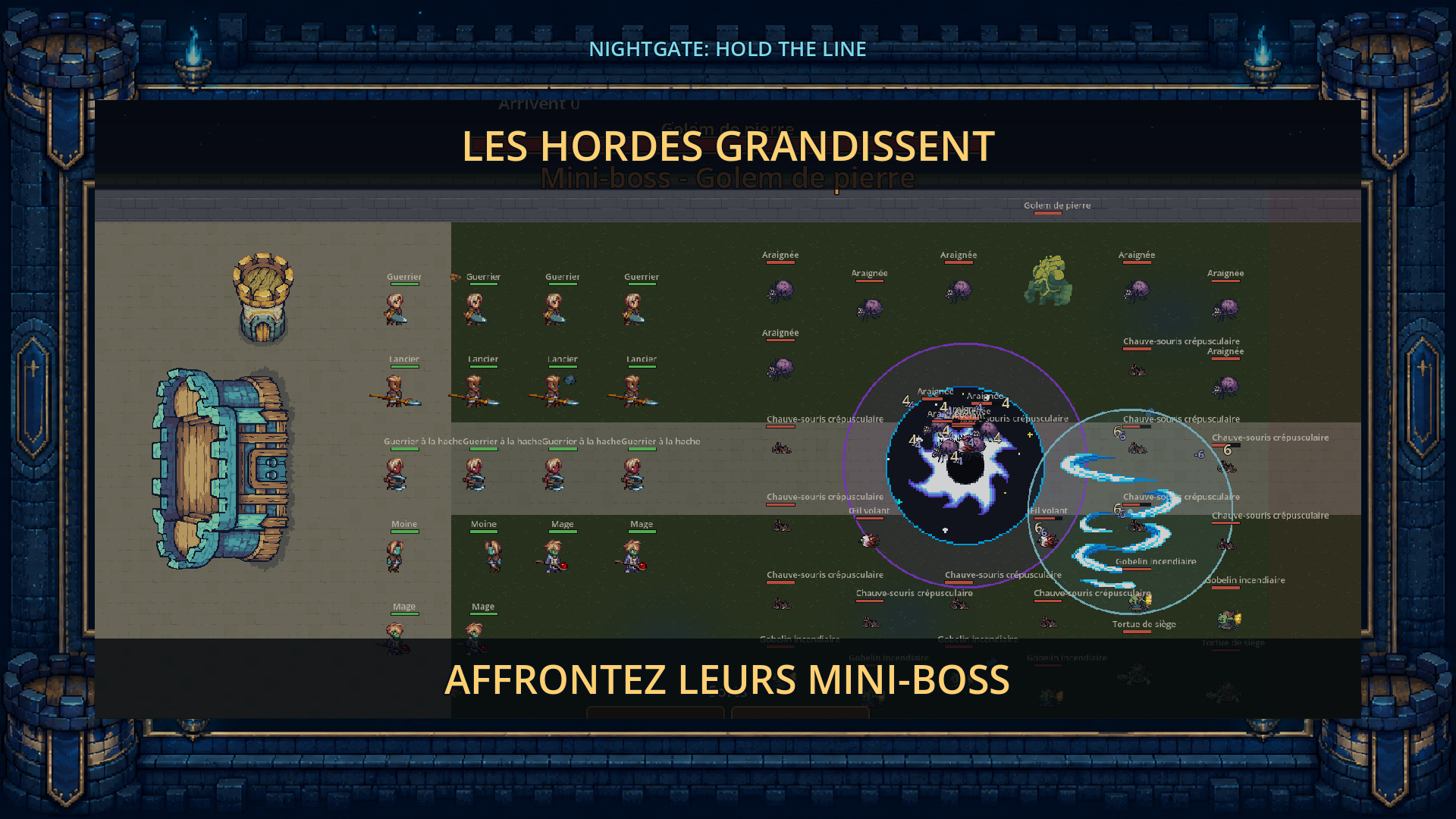 Combat contre un mini-boss dans Nightgate: Hold the Line