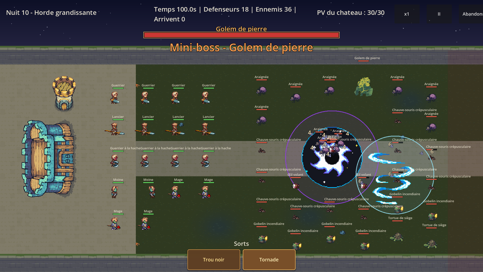 Combat nocturne contre le Golem de pierre